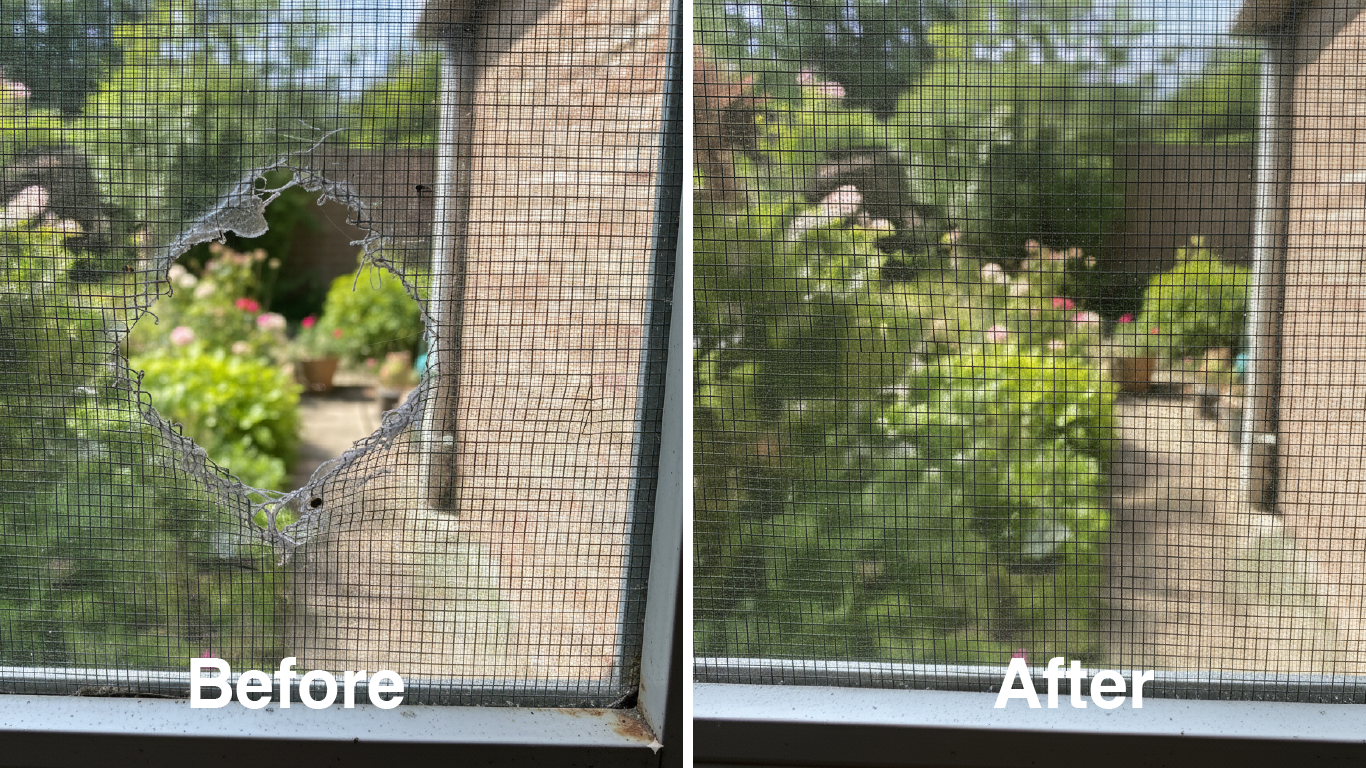 Fly screen repair before and after - Byron Bay handyman service