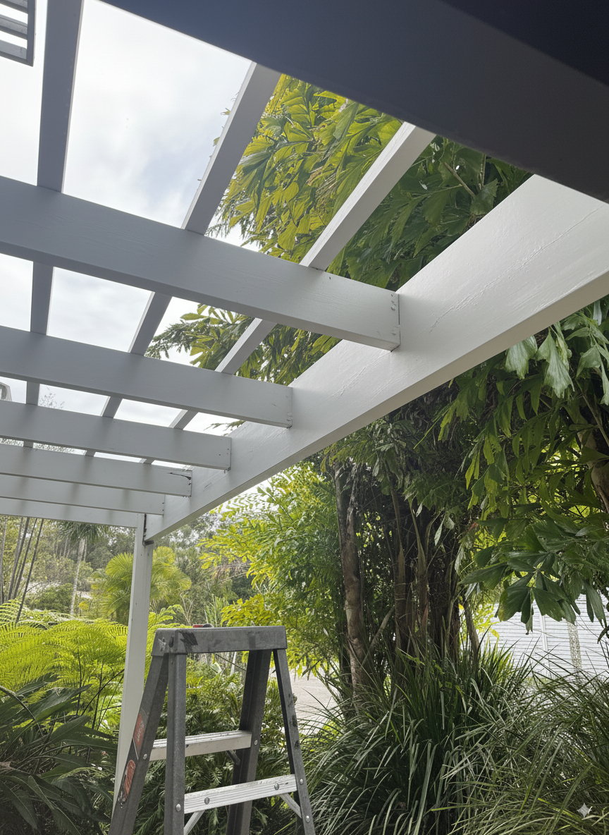 Ballina pergola after professional repair showing restored structure
